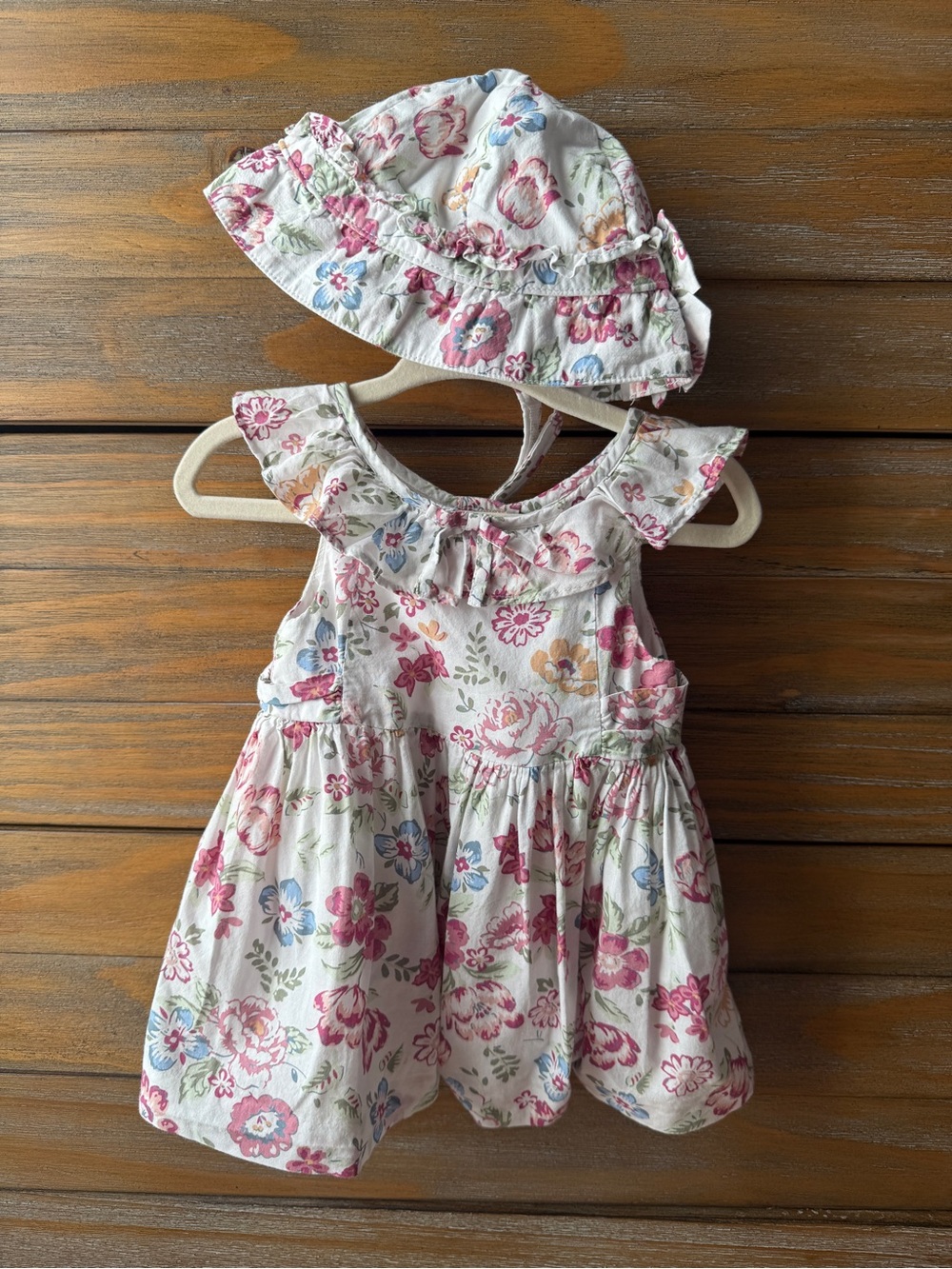 Janie and Jack Floral Baby Dress & Matching Sun Hat - Pink, Blue & White